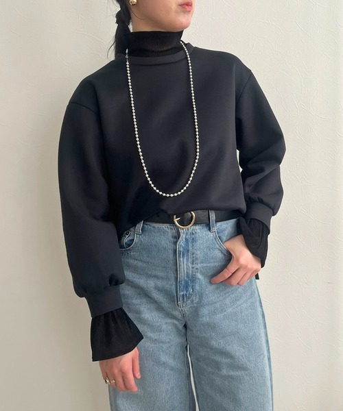 tシャツ チュールフロッキーレイヤードダンボールトップス レディース