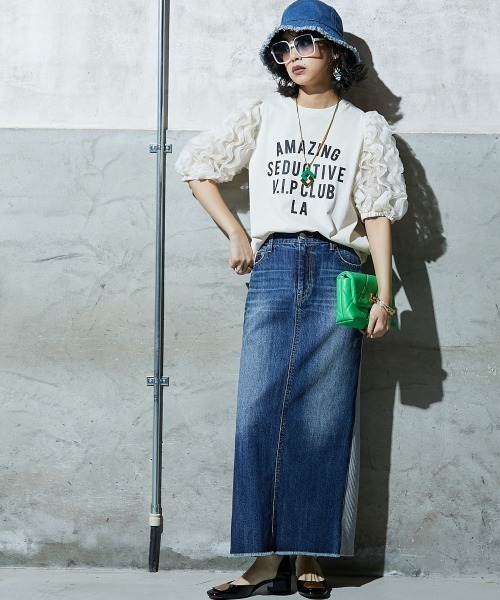 Tシャツ カットソー 大きいサイズ レディース フリル袖パフスリーブ トップス GEVS. 6L/8L/10L ニッセン nissen ニッセン Tシャツ カットソー 大きいサイズ レディース フリル袖