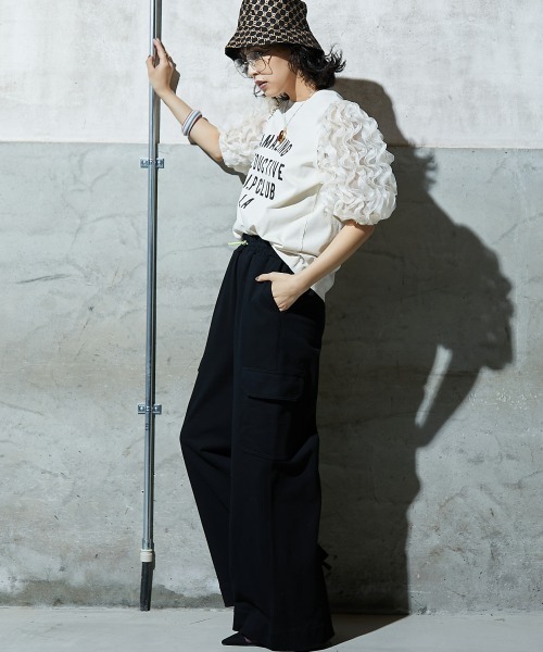 GEVS. tシャツ フリル袖パフスリーブカットソートップス