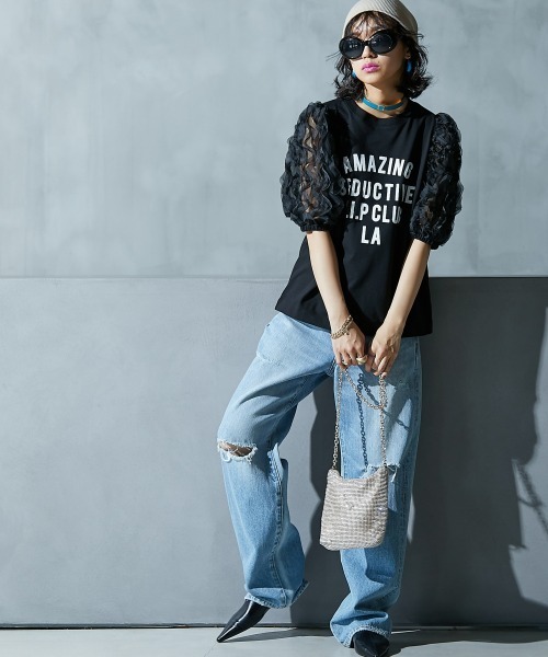 GEVS. tシャツ フリル袖パフスリーブカットソートップス