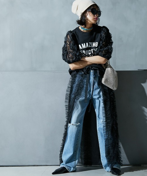 GEVS. tシャツ フリル袖パフスリーブカットソートップス