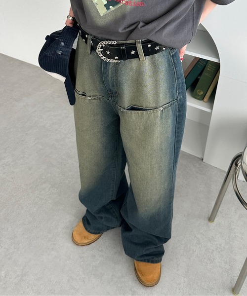ポケットデザインウォッシングワイドデニムパンツ (S~XL) O4306 24014303-m.jpg