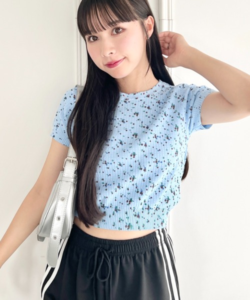 SOLLON. tシャツ フラワーワッフルトップス レディース