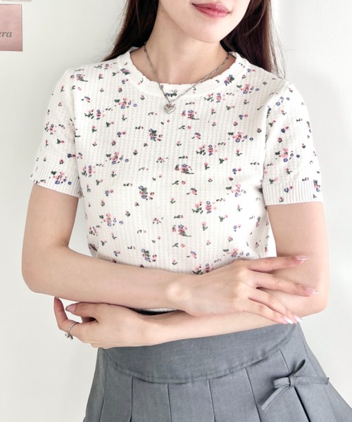 tシャツ flower waffleトップス レディース SOLLON. tシャツ フラワーワッフルトップス レディース