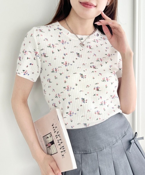 tシャツ flower waffleトップス レディース SOLLON. tシャツ フラワーワッフルトップス レディース