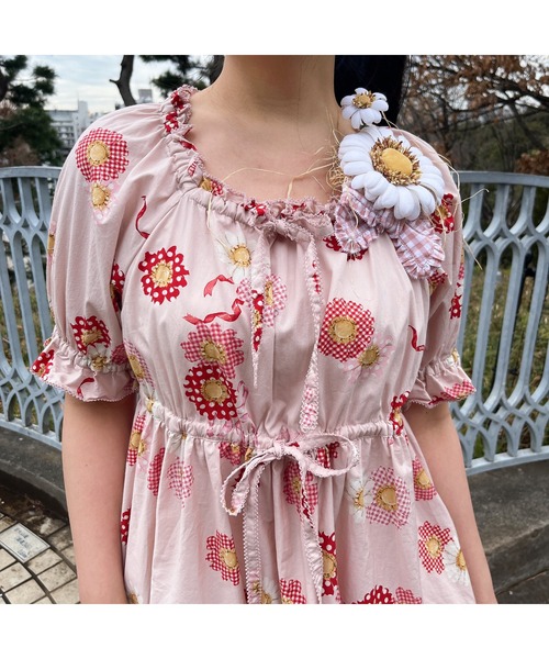 PINK HOUSE チュニック ひな菊コサージュプリントチュニック