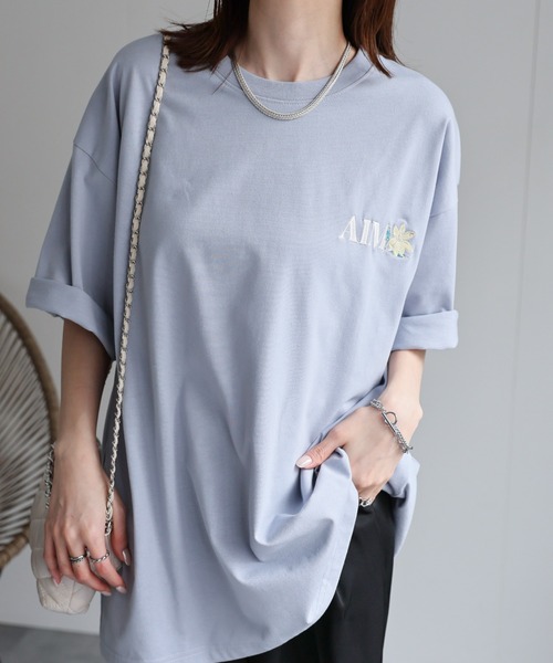 CREARE -LINO- tシャツ 「ユニセックス」フラワー刺繍Tシャツ/半袖