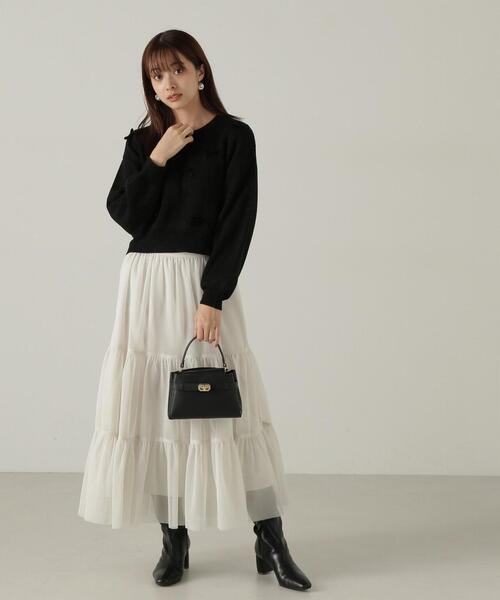 【polaura】ラメチュールティアードスカート navy M ラメチュールティアードスカート – poláura OFFICIAL ONLINE STORE