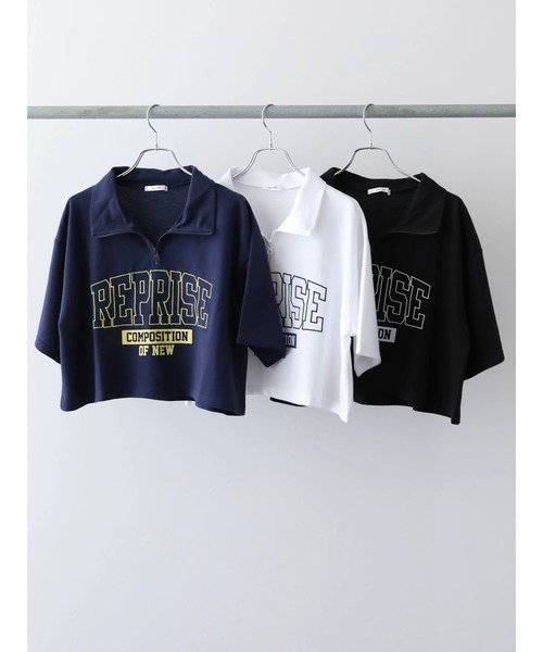EGOIST tシャツ EGOIST ハーフZipロゴ5分袖プルオーバー