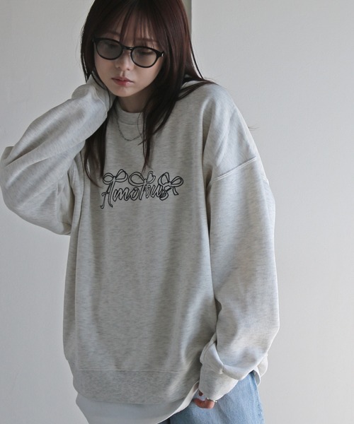 ルーズシルエット リボン刺繍スウェット ルーズシルエット リボン刺繍スウェット FQ24S026【Fano Studios