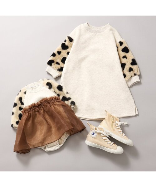 キッズワンピース BREEZE ワンピース 「リンク」袖ボアワンピース キッズ 子供服