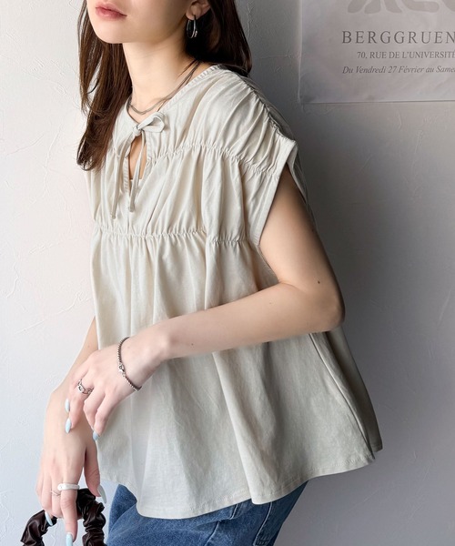tシャツ 着るだけでオシャレ度ワンランクアップ。綿100％シルケット加工シャーリングトップス レディース | classicalelf