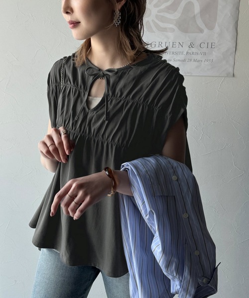 tシャツ 着るだけでオシャレ度ワンランクアップ。綿100％シルケット加工シャーリングトップス レディース | classicalelf | 19