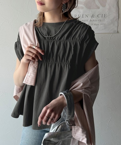 tシャツ 着るだけでオシャレ度ワンランクアップ。綿100％シルケット加工シャーリングトップス レディース | classicalelf | 20