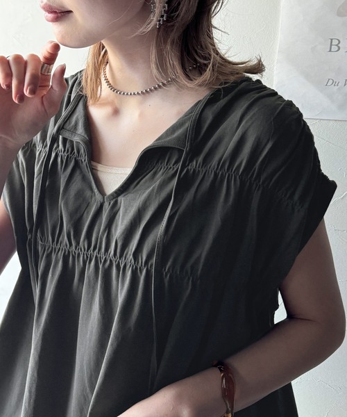 tシャツ 着るだけでオシャレ度ワンランクアップ。綿100％シルケット加工シャーリングトップス レディース | classicalelf | 21