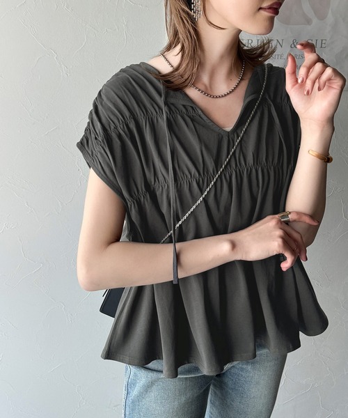 tシャツ 着るだけでオシャレ度ワンランクアップ。綿100％シルケット加工シャーリングトップス レディース | classicalelf | 23