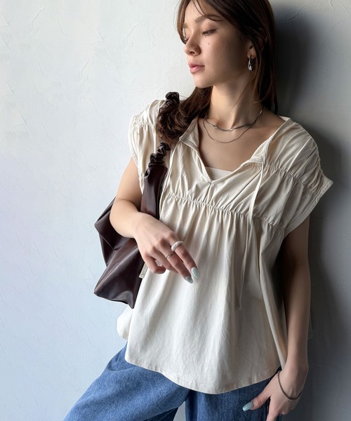tシャツ 着るだけでオシャレ度ワンランクアップ。綿100％シルケット加工シャーリングトップス レディース | classicalelf | 05