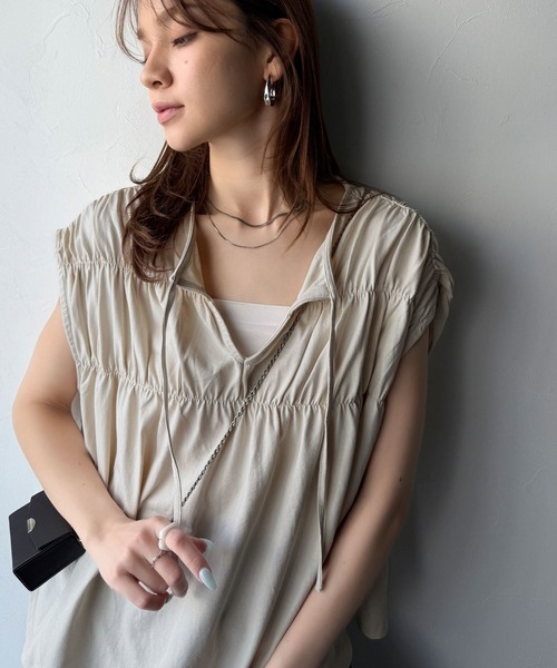 tシャツ 着るだけでオシャレ度ワンランクアップ。綿100％シルケット加工シャーリングトップス レディース | classicalelf | 13
