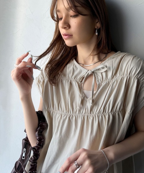 tシャツ 着るだけでオシャレ度ワンランクアップ。綿100％シルケット加工シャーリングトップス レディース | classicalelf | 08