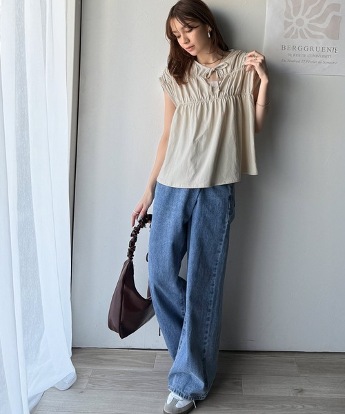 tシャツ 着るだけでオシャレ度ワンランクアップ。綿100％シルケット加工シャーリングトップス レディース | classicalelf | 09