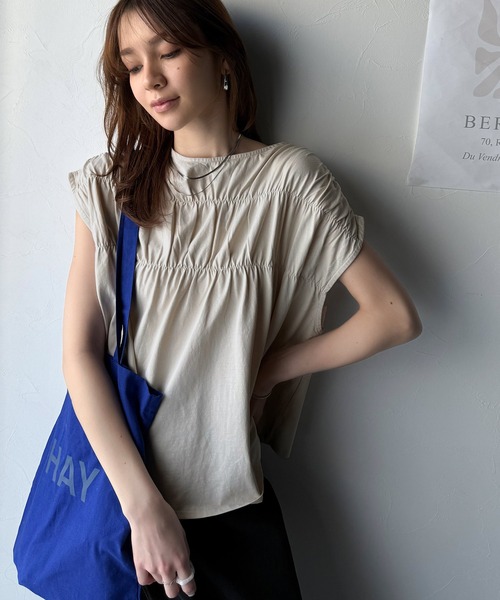 tシャツ 着るだけでオシャレ度ワンランクアップ。綿100％シルケット加工シャーリングトップス レディース | classicalelf | 10