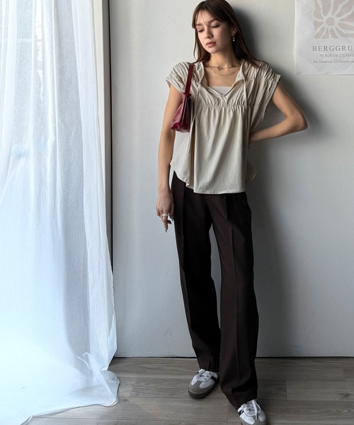 tシャツ 着るだけでオシャレ度ワンランクアップ。綿100％シルケット加工シャーリングトップス レディース | classicalelf | 17