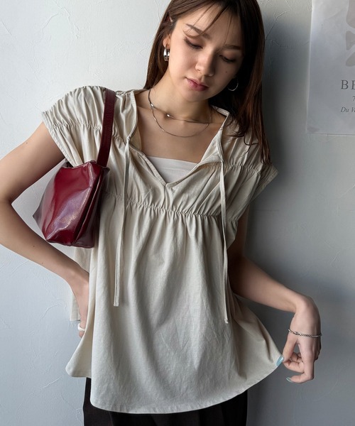 tシャツ 着るだけでオシャレ度ワンランクアップ。綿100％シルケット加工シャーリングトップス レディース | classicalelf | 16