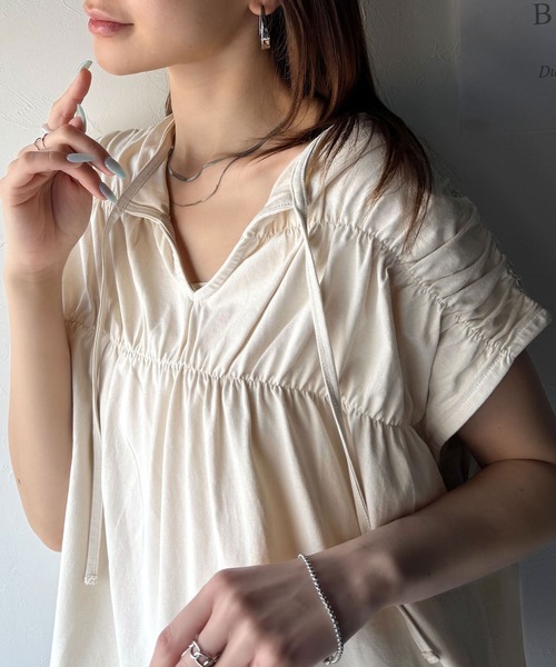 tシャツ 着るだけでオシャレ度ワンランクアップ。綿100％シルケット加工シャーリングトップス レディース | classicalelf | 04