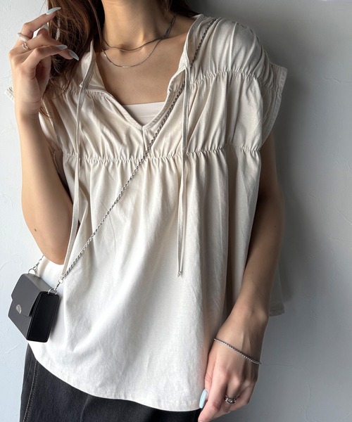 tシャツ 着るだけでオシャレ度ワンランクアップ。綿100％シルケット加工シャーリングトップス レディース | classicalelf | 12
