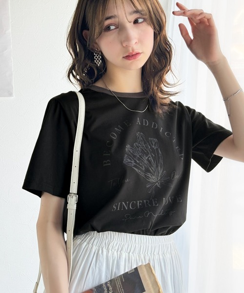 【雑誌掲載】波模様 チュール Tシャツ ジャパネスク レディース 青海波花車柄 刺繍 和柄Tシャツ/半袖