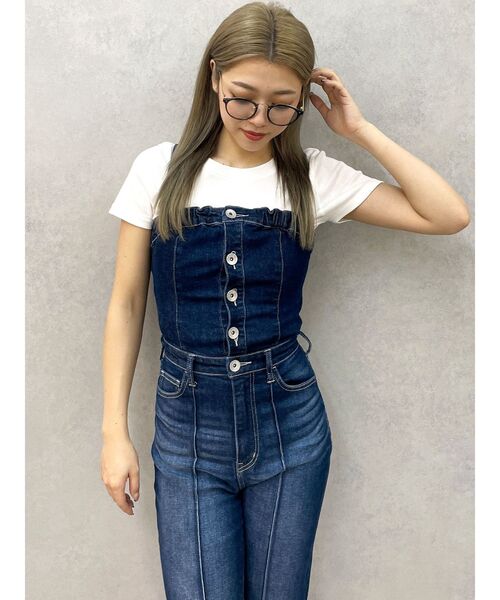 完売 美品 GYDA BACKリボンデニムロンパース オールインワン GYDA オールインワン BACKリボンデニムロンパース レディース