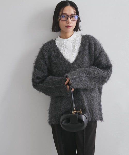 ニット セーター ブークレウェーブシャギーニット レディース VICKY ニット セーター ブークレシャギーニットVネックプル