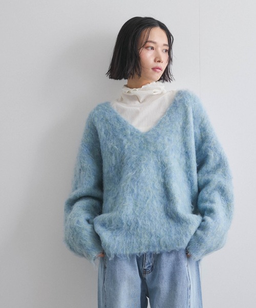 ニット セーター ブークレウェーブシャギーニット レディース VICKY ニット セーター ブークレシャギーニットVネックプル