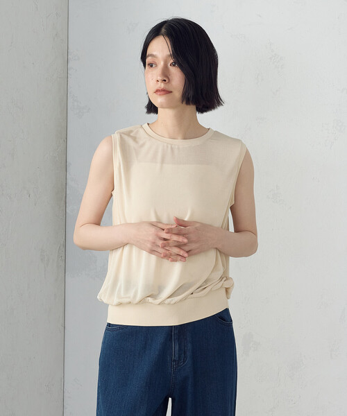COMME CA ISM（コムサイズム） タンクトップ ノースリーブ シャイニー 