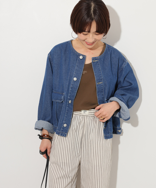 ジャーナルスタンダード ノーカラー デニム ジャケット JOURNAL STANDARD relume デニムジャケット gジャン コットン