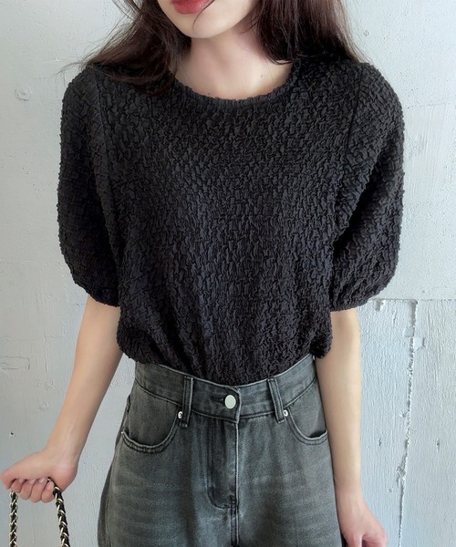 LAUIR（ラウアー） ブラウス シャツ くしゅくしゅ半袖トップス