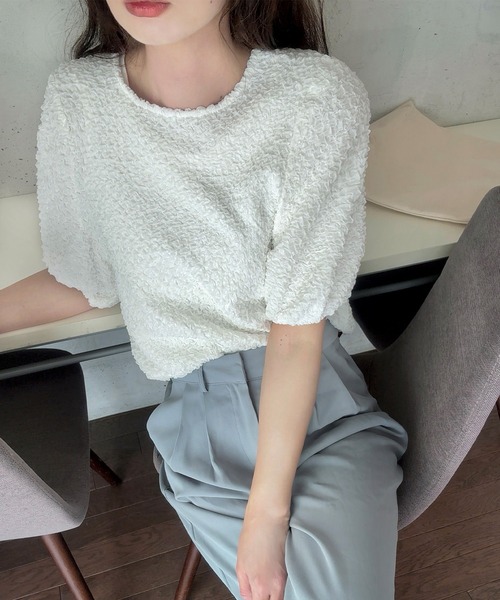 LAUIR ブラウス シャツ くしゅくしゅ半袖トップス レディース