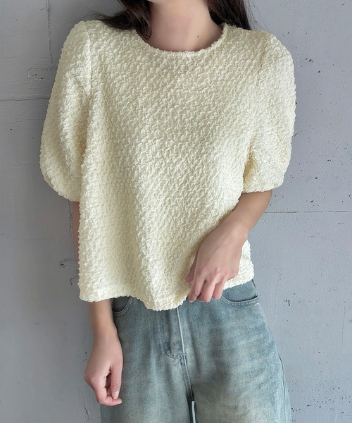 LAUIR ブラウス シャツ くしゅくしゅ半袖トップス レディース