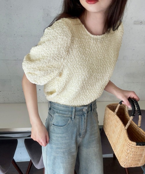 LAUIR（ラウアー） ブラウス シャツ くしゅくしゅ半袖トップス