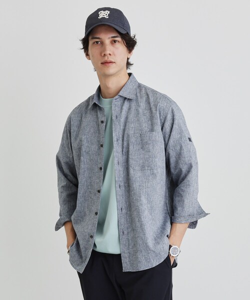 TAKEO KIKUCHI シャツ ハイブリッド リネン 7分袖 メンズ