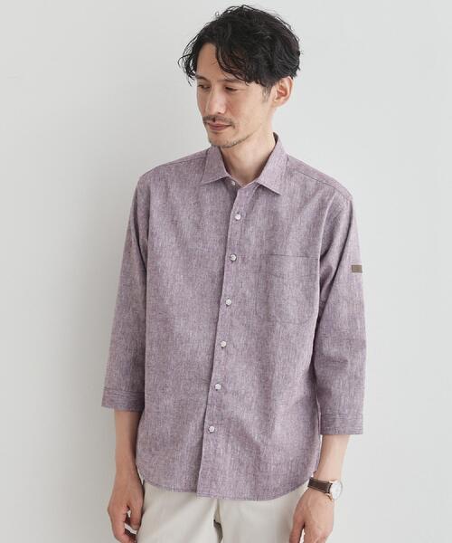 TAKEO KIKUCHI シャツ ハイブリッド リネン 7分袖 メンズ