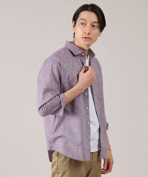 TAKEO　KIKUCHI TAKEO KIKUCHI シャツ ハイブリッド リネン 7分袖 メンズ