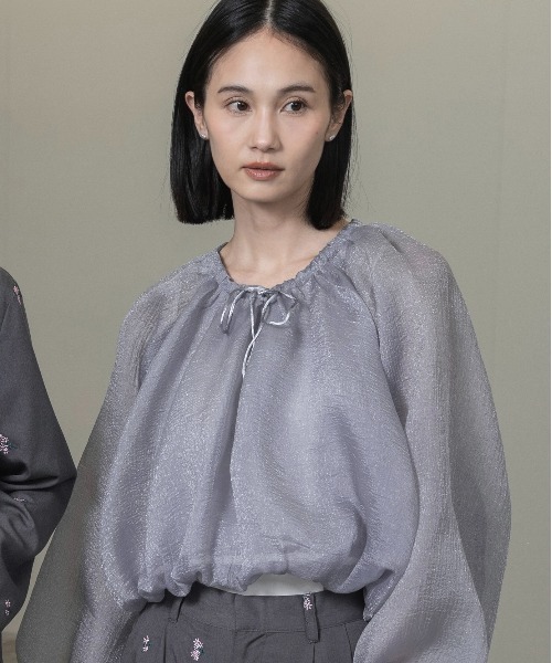 lawgy ブラウス シャツ hem balloon volume sheer blouse / ヘム