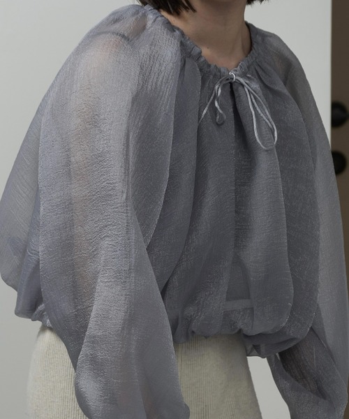 lawgy ブラウス シャツ hem balloon volume sheer blouse / ヘム