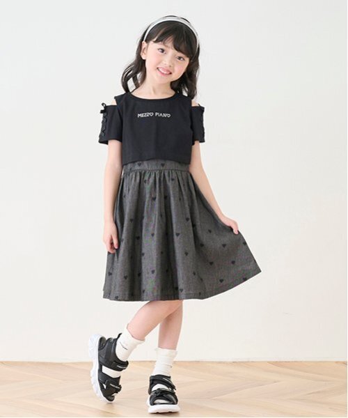 mezzo piano ワンピース 肩開きTシャツ＆キャミワンピースセット
