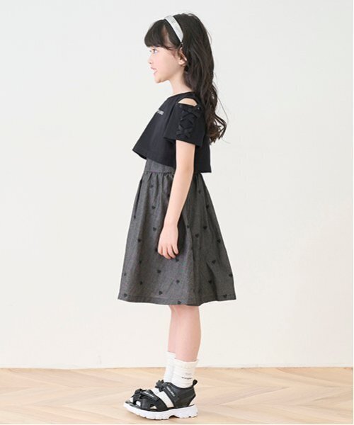 mezzo piano ワンピース 肩開きTシャツ＆キャミワンピースセット