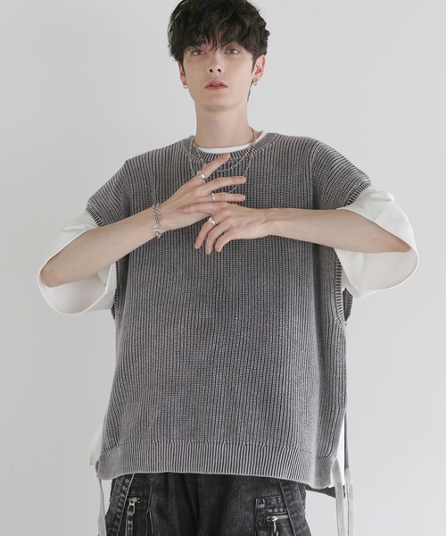 LILL（リル） ベスト ジレ ヴィンテージ加工ルーズシルエットサイド