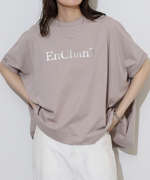 tシャツ EGLANTINE ロゴプリント半袖フレアカットソー レディース