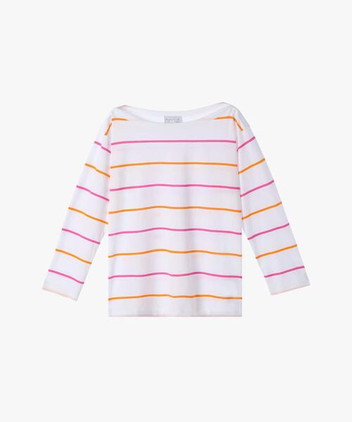 tシャツ ボーダー コットン ボートネック 七分袖 Tシャツ レディース