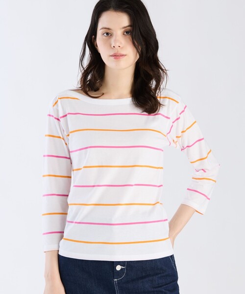 agnes b.（アニエスベー） tシャツ ボーダー コットン ボートネック 七